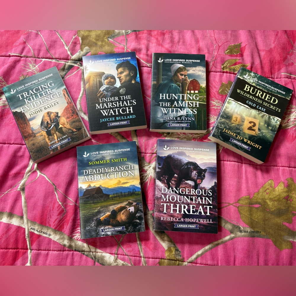 Harlequin Love Inspired Suspense Paperback Book- Set of 6. Large print.